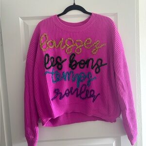 QOS Queen of Sparkles Pink MARDI Gras Sweater Brand New